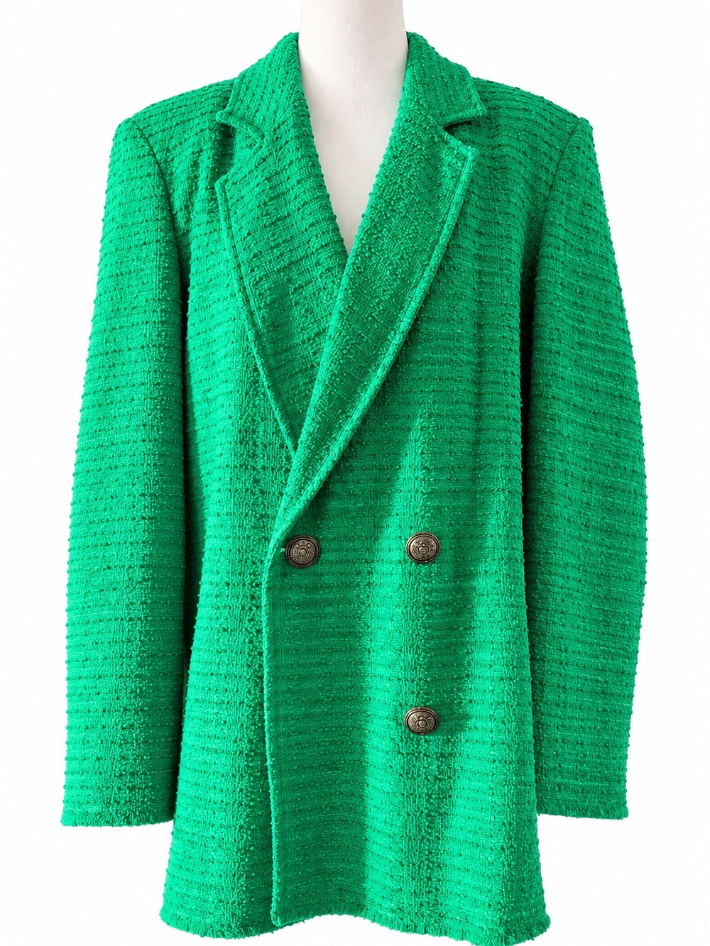 Zara Bright Green Double-Breasted Pea Coat